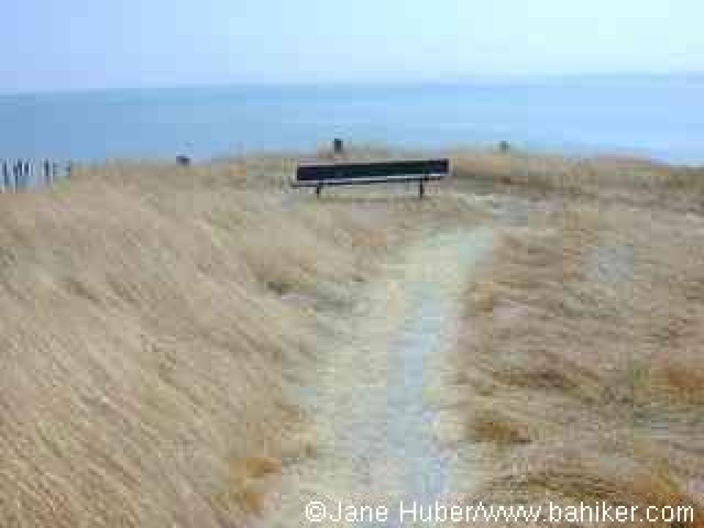 At the point, a bench with a view north
